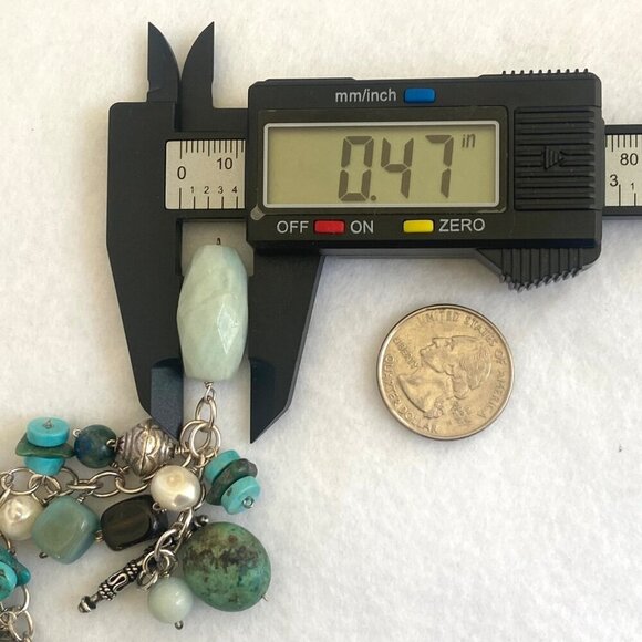 Sterling Silver 925 Beaded Multistone Turquoise Cable Chain Charm Bracelet 7.5" - Picture 15 of 16